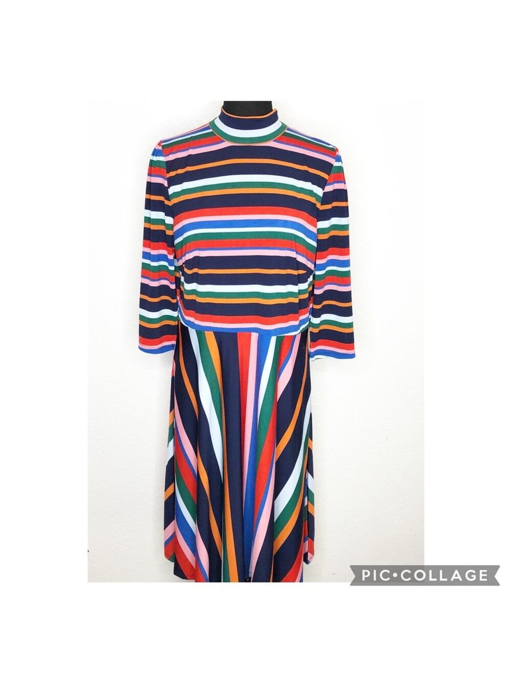 Eloquii multicolor striped open back neck tie midi dress size 14